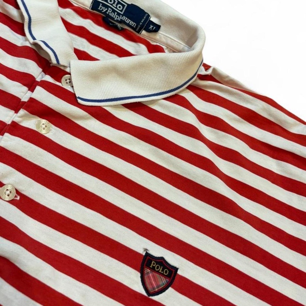 Polo Ralph Lauren Red White Striped Crest Logo Polo Shirt Mens XL